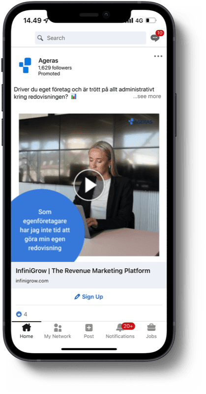 Ageras annonce i LinkedIn-feed