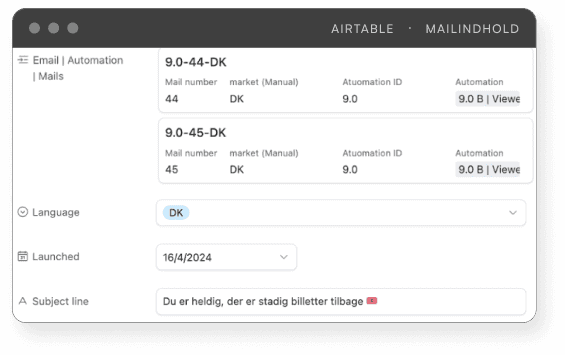 Airtable: mailindhold pr. e-mail